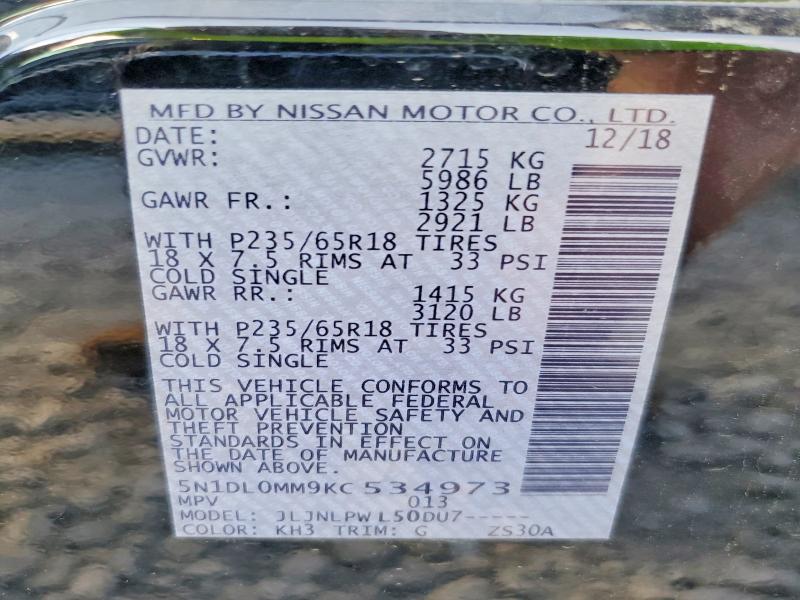 Aukcja sprzedaży 2019 Infiniti Qx60, vin: 5N1DL0MM9KC534973, numer aukcji: 61870906