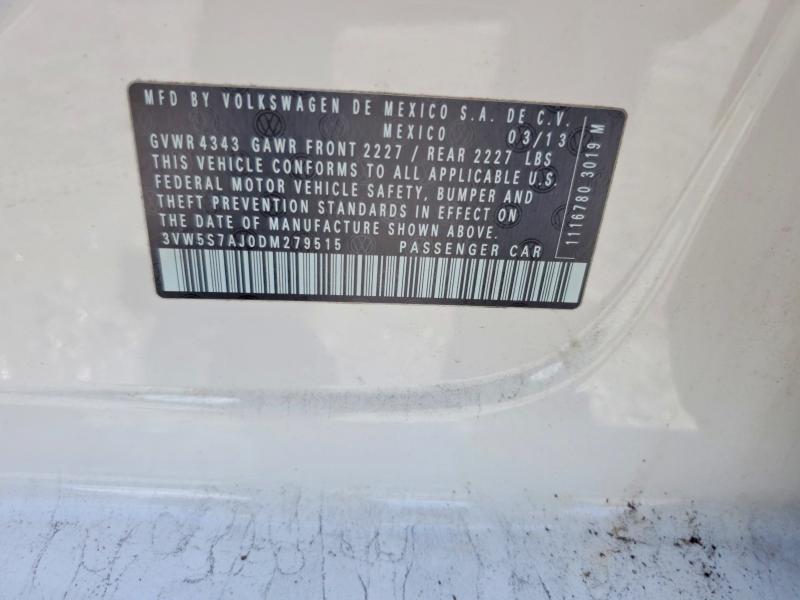2013 Volkswagen Jetta მანქანა იყიდება აუქციონზე, vin: 3VW5S7AJ0DM279515, აუქციონის ნომერი: 61623936