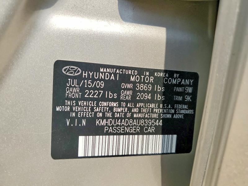 62067766 :رقم المزاد ، KMHDU4AD8AU839544 vin ، 2010 Hyundai Elantra مزاد بيع