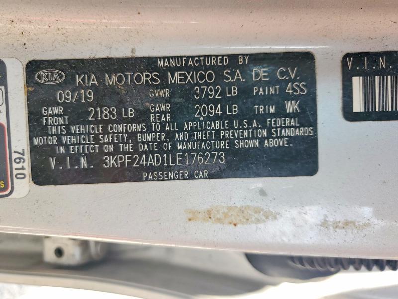 2020 Kia Forte მანქანა იყიდება აუქციონზე, vin: 3KPF24AD1LE176273, აუქციონის ნომერი: 63104286