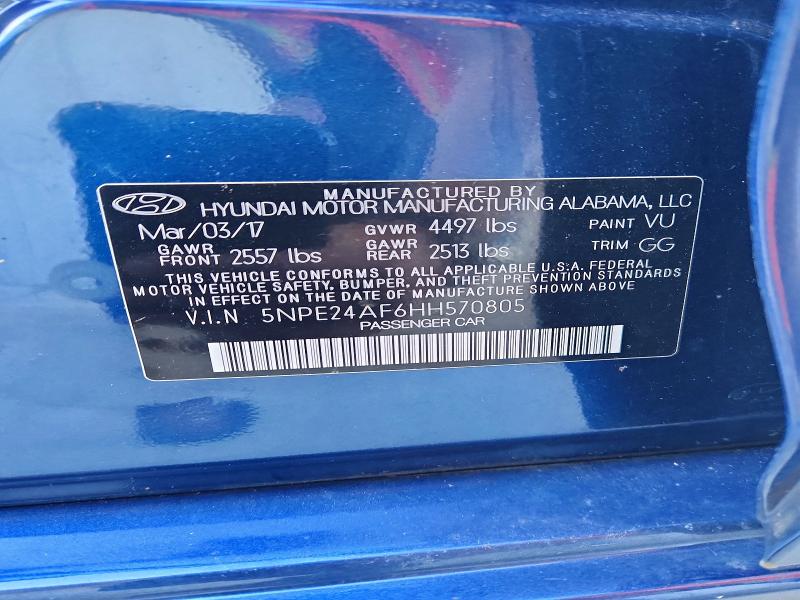 2017 Hyundai Sonata მანქანა იყიდება აუქციონზე, vin: 5NPE24AF6HH570805, აუქციონის ნომერი: 61240176