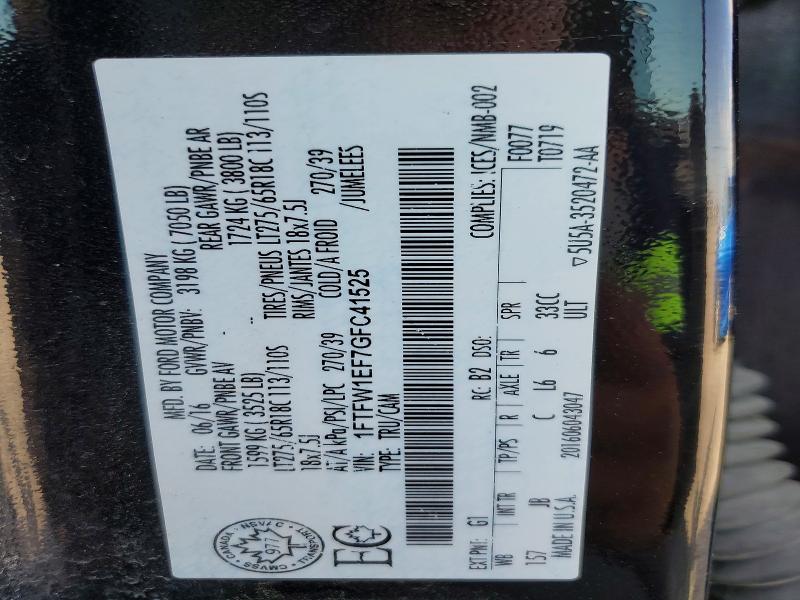 Aukcja sprzedaży 2016 Ford F150, vin: 1FTFW1EF7GFC41525, numer aukcji: 59581186