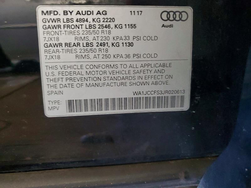Продаж на аукціоні авто 2018 Audi Q3, vin: WA1JCCFS3JR020613, номер лоту: 60405016