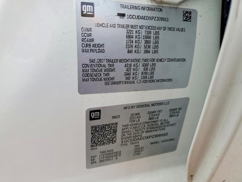 Продажа на аукционе авто 2023 Chevrolet Silverado, vin: 1GCUDAEDXPZ309553, номер лота: 62636396