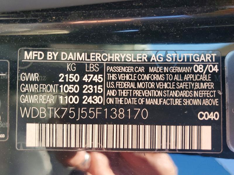 2005 Mercedes-benz Clk მანქანა იყიდება აუქციონზე, vin: WDBTK75J55F138170, აუქციონის ნომერი: 63473226