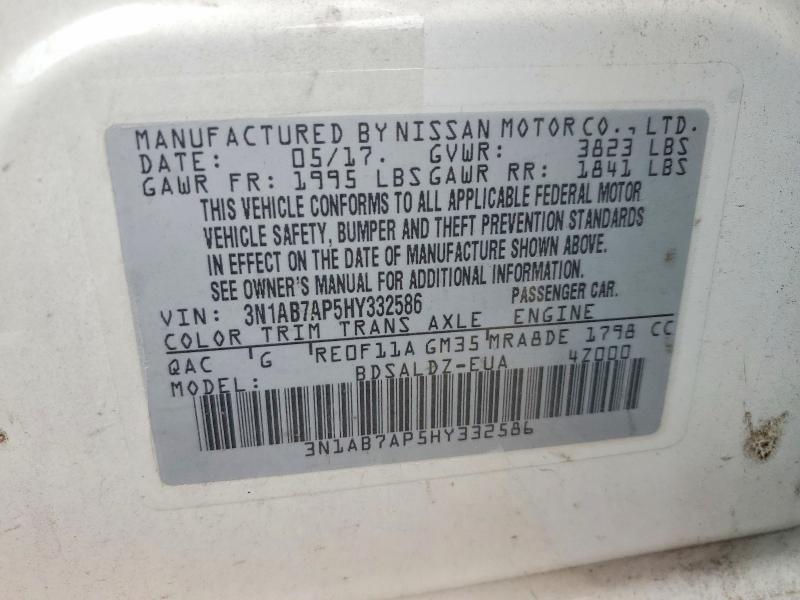 Продаж на аукціоні авто 2017 Nissan Sentra, vin: 3N1AB7AP5HY332586, номер лоту: 62317526