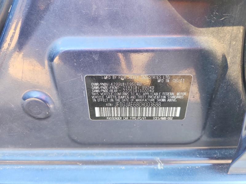 Aukcja sprzedaży 2012 Subaru Impreza, vin: JF1GJAE68CH003688, numer aukcji: 59285336