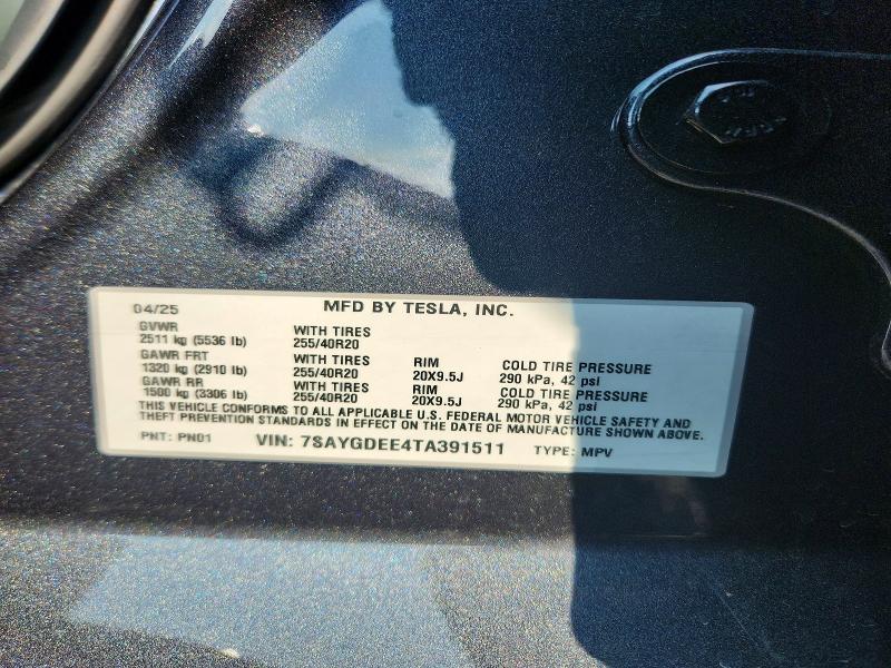 59649436 :رقم المزاد ، 7SAYGDEE4TA391511 vin ، 2026 Tesla Model Y مزاد بيع