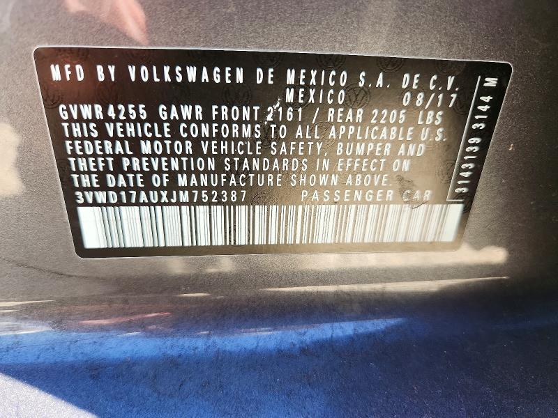 2018 Volkswagen Golf Sportwagen მანქანა იყიდება აუქციონზე, vin: 3VWD17AUXJM752387, აუქციონის ნომერი: 62862736