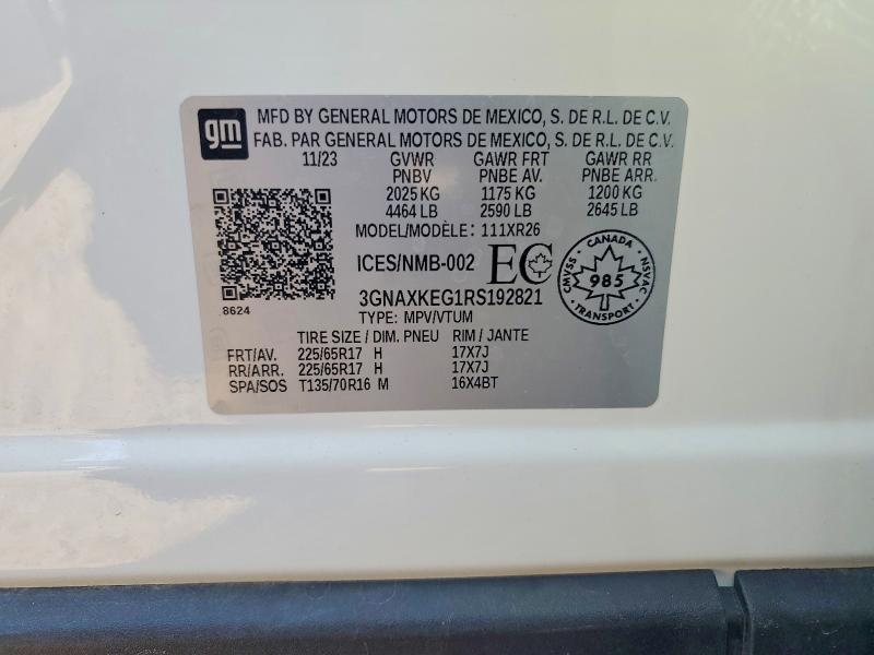 Продажа на аукционе авто 2024 Chevrolet Equinox, vin: 3GNAXKEG1RS192821, номер лота: 60379486