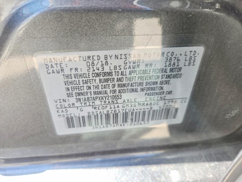 Aukcja sprzedaży 2019 Nissan Sentra, vin: 3N1AB7APXKY210653, numer aukcji: 62522306