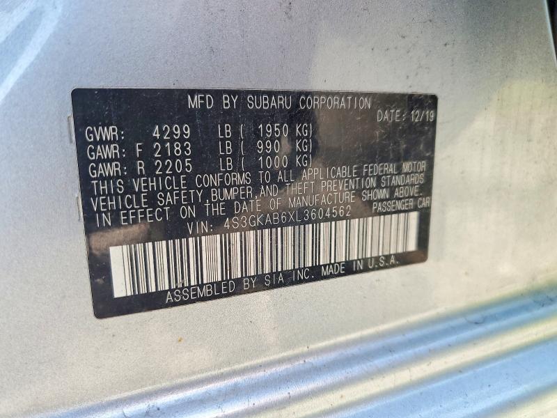 2020 Subaru Impreza მანქანა იყიდება აუქციონზე, vin: 4S3GKAB6XL3604562, აუქციონის ნომერი: 59807256
