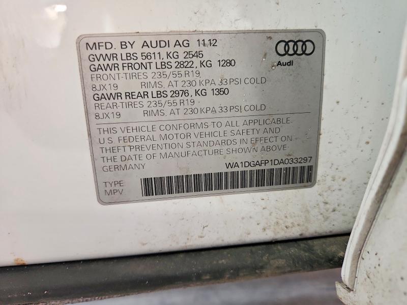 2013 Audi Q5 მანქანა იყიდება აუქციონზე, vin: WA1DGAFP1DA033297, აუქციონის ნომერი: 61396636