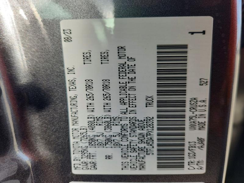 61622506 :رقم المزاد ، 5TFLA5DA7PX128392 vin ، 2023 Toyota Tundra مزاد بيع