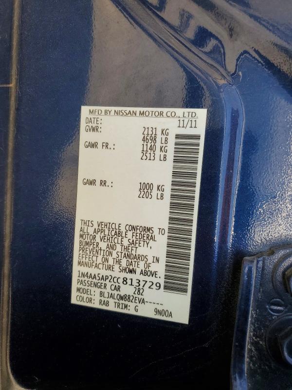 59350546 :رقم المزاد ، 1N4AA5AP2CC813729 vin ، 2012 Nissan Maxima مزاد بيع