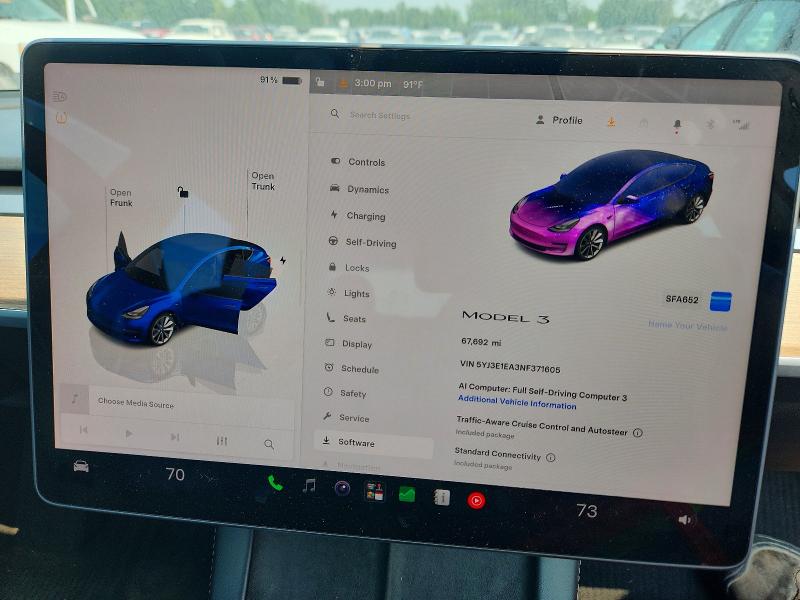 60435596 :رقم المزاد ، 5YJ3E1EA3NF371605 vin ، 2022 Tesla Model 3 مزاد بيع