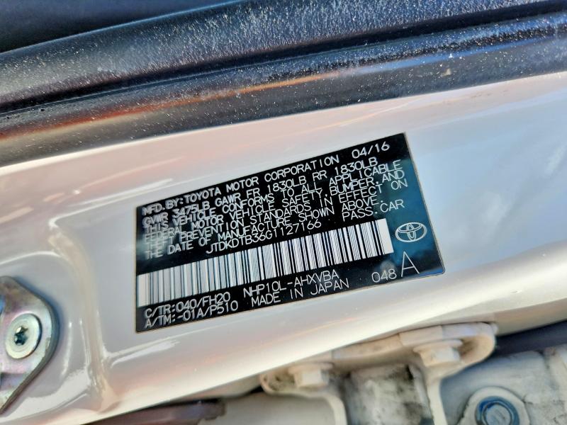 60133786 :رقم المزاد ، JTDKDTB36G1127166 vin ، 2016 Toyota Prius C مزاد بيع