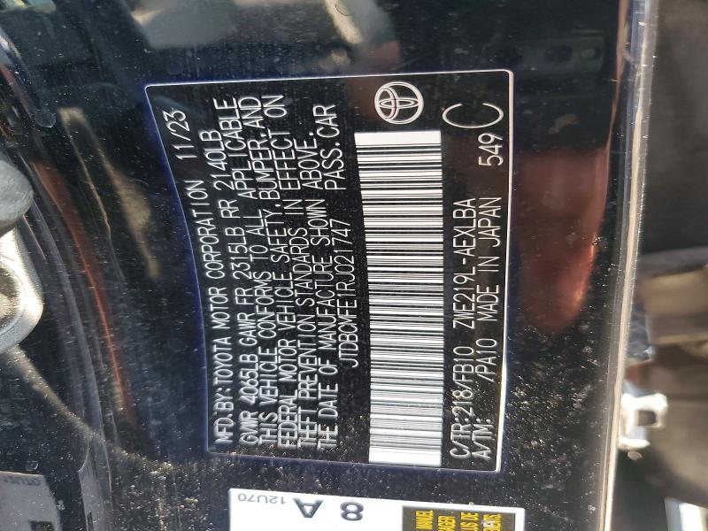 Aukcja sprzedaży 2024 Toyota Corolla Hybrid, vin: JTDBCMFE1RJ021747, numer aukcji: 62941636