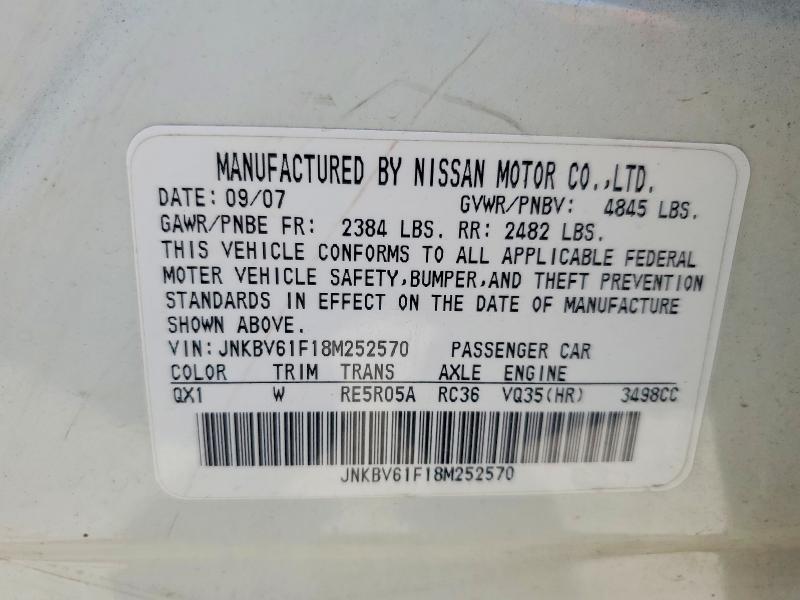 60048836 :رقم المزاد ، JNKBV61F18M252570 vin ، 2008 Infiniti G35 مزاد بيع