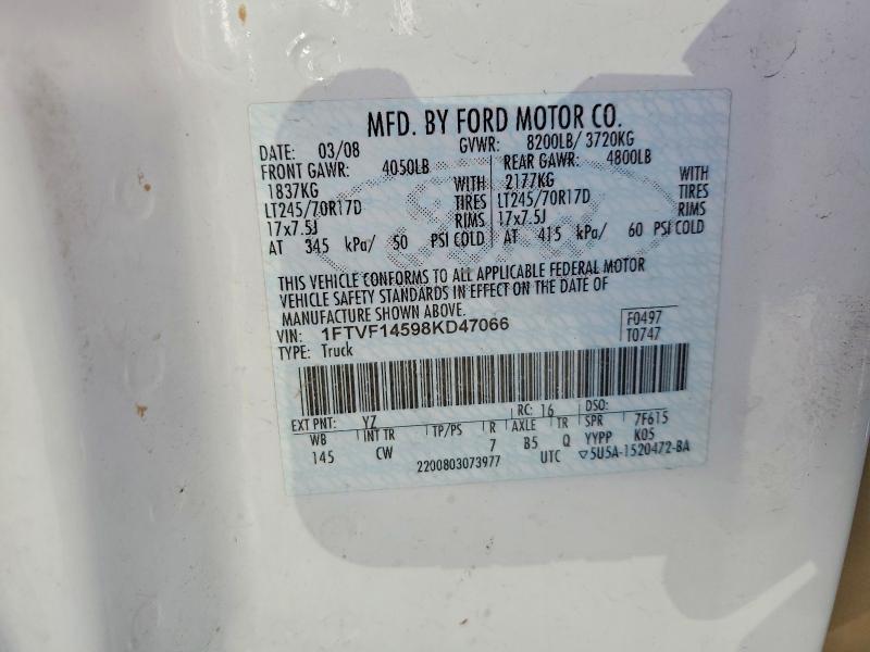 Продажа на аукционе авто 2008 Ford F150, vin: 1FTVF14598KD47066, номер лота: 60221986