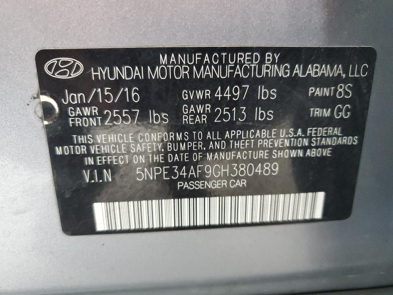 58412276 :رقم المزاد ، 5NPE34AF9GH380489 vin ، 2016 Hyundai Sonata مزاد بيع
