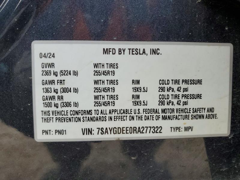 2024 Tesla Model Y მანქანა იყიდება აუქციონზე, vin: 7SAYGDEE0RA277322, აუქციონის ნომერი: 61606826