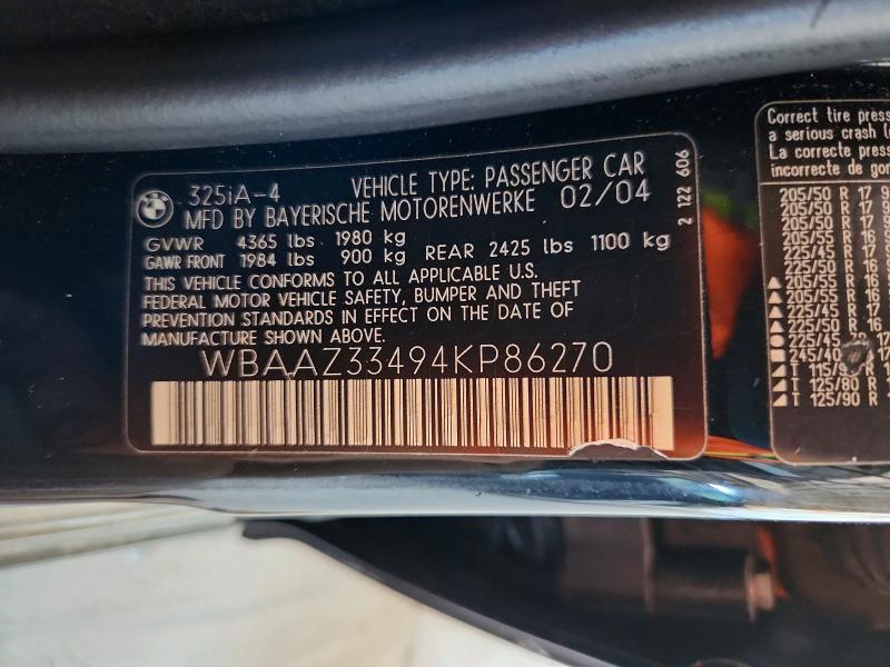 63605566 :رقم المزاد ، WBAAZ33494KP86270 vin ، 2004 Bmw 325 مزاد بيع