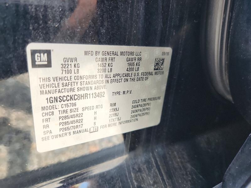 Aukcja sprzedaży 2017 Chevrolet Tahoe, vin: 1GNSCCKC8HR113492, numer aukcji: 59290176
