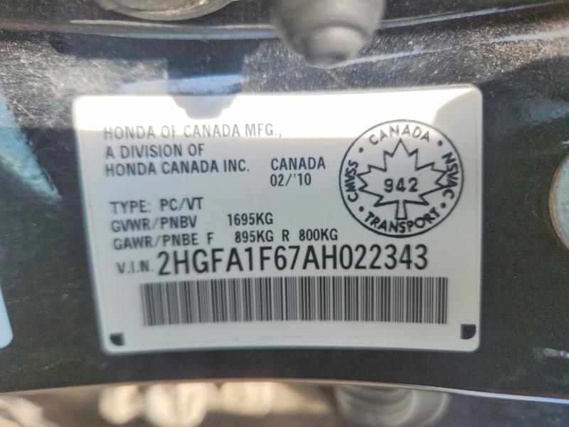 Продажа на аукционе авто 2010 Honda Civic, vin: 2HGFA1F67AH022343, номер лота: 61570356