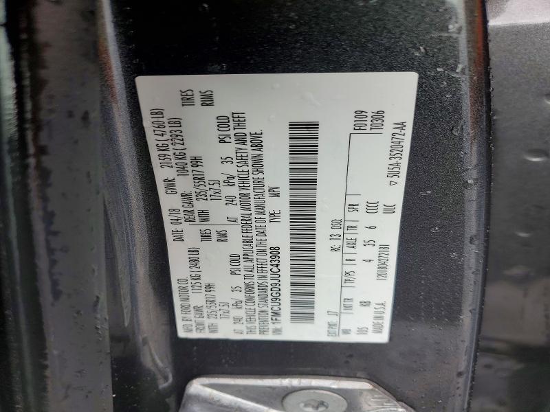 Продажа на аукционе авто 2018 Ford Escape, vin: 1FMCU9GD9JUC43908, номер лота: 63109366