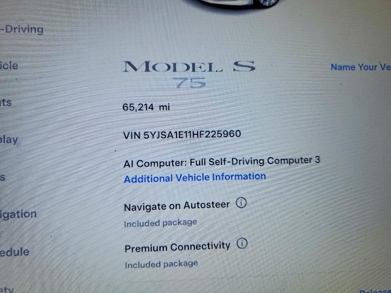 Aukcja sprzedaży 2017 Tesla Model S, vin: 5YJSA1E11HF225960, numer aukcji: 68699936