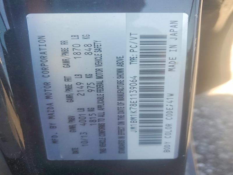 63173876 :رقم المزاد ، JM1BM1K78E1139064 vin ، 2014 Mazda 3 مزاد بيع