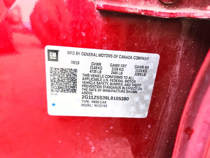 61886656 :رقم المزاد ، 2G11Z5S39L9105380 vin ، 2020 Chevrolet Impala مزاد بيع