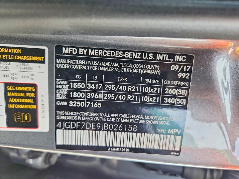60599996 :رقم المزاد ، 4JGDF7DE9JB026158 vin ، 2018 Mercedes-benz Gls مزاد بيع