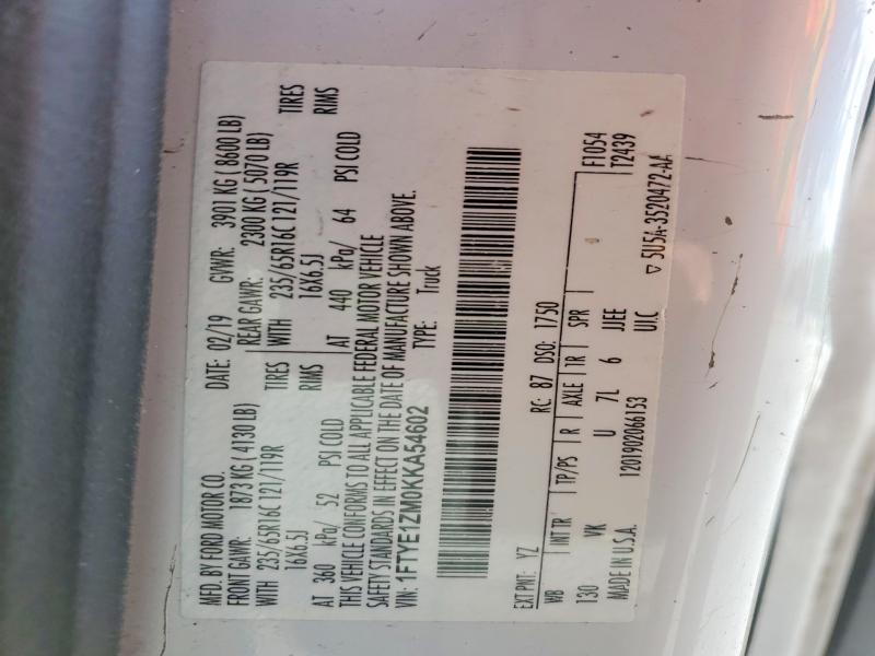 Продаж на аукціоні авто 2019 Ford Transit, vin: 1FTYE1ZM0KKA54602, номер лоту: 67919306