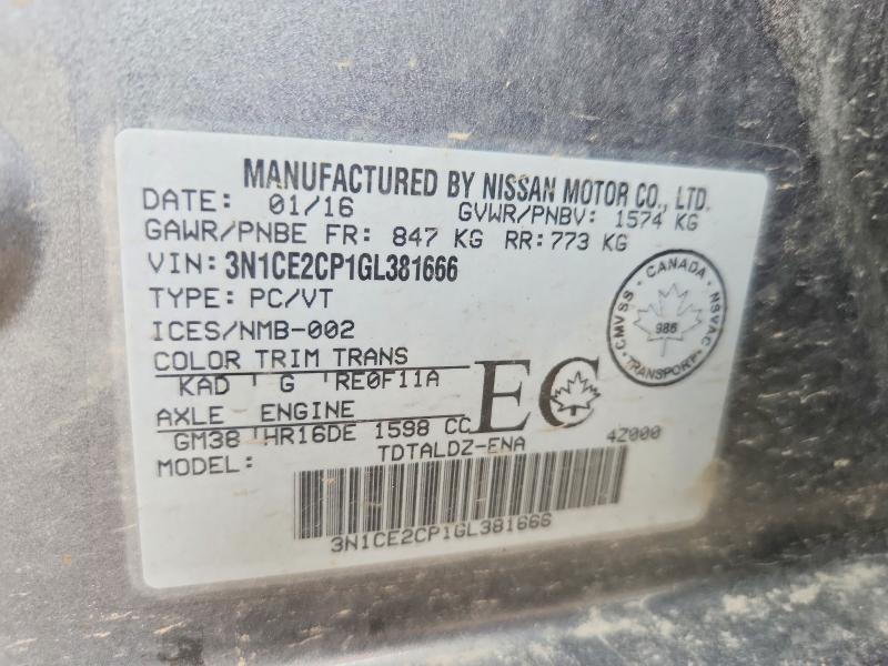 Aukcja sprzedaży 2016 Nissan Versa Note, vin: 3N1CE2CP1GL381666, numer aukcji: 60384936