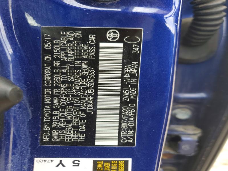 60371056 :رقم المزاد ، JTDKARFU8H3045637 vin ، 2017 Toyota Prius مزاد بيع