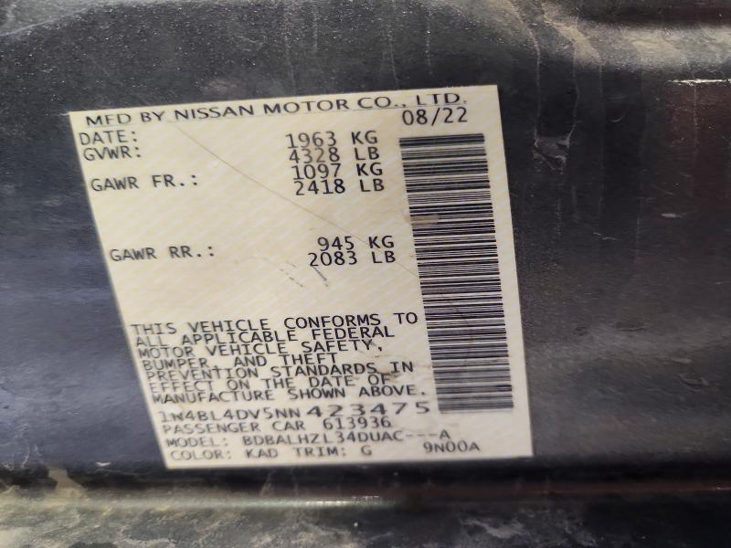 Продажа на аукционе авто 2022 Nissan Altima, vin: 1N4BL4DV5NN423475, номер лота: 62595676