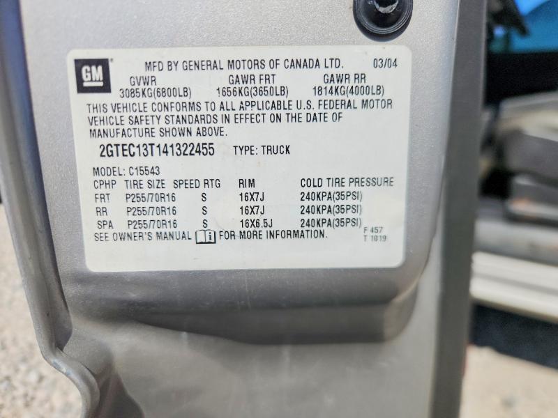62482526 :رقم المزاد ، 2GTEC13T141322455 vin ، 2004 Gmc New Sierra مزاد بيع