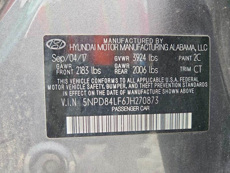 2018 Hyundai Elantra მანქანა იყიდება აუქციონზე, vin: 5NPD84LF6JH270873, აუქციონის ნომერი: 61930206