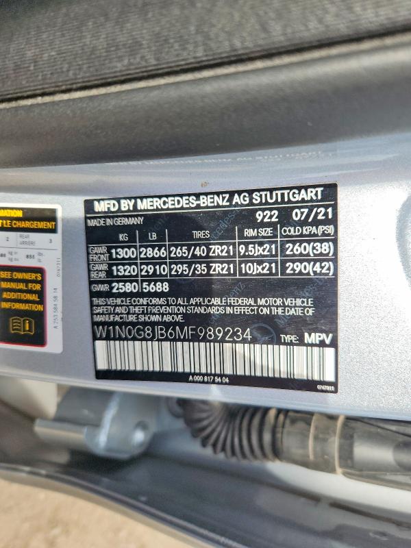 Aukcja sprzedaży 2021 Mercedes-benz Glc, vin: W1N0G8JB6MF989234, numer aukcji: 63307406