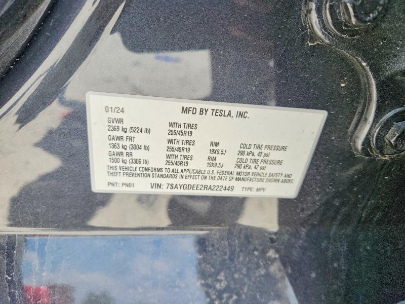 Aukcja sprzedaży 2024 Tesla Model Y, vin: 7SAYGDEE2RA222449, numer aukcji: 60646996