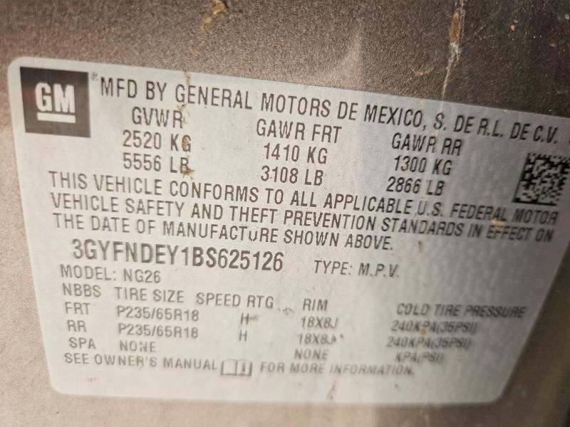 61563986 :رقم المزاد ، 3GYFNDEY1BS625126 vin ، 2011 Cadillac Srx مزاد بيع