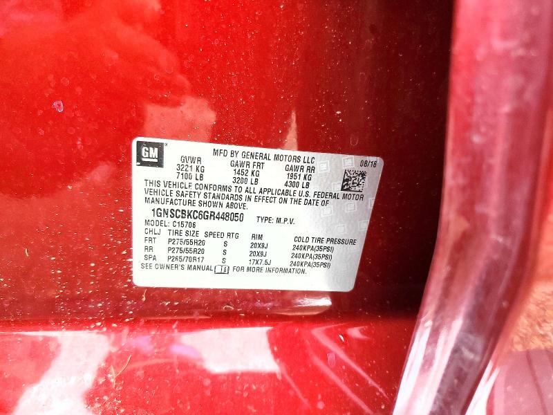 2016 Chevrolet Tahoe მანქანა იყიდება აუქციონზე, vin: 1GNSCBKC6GR448050, აუქციონის ნომერი: 60507656