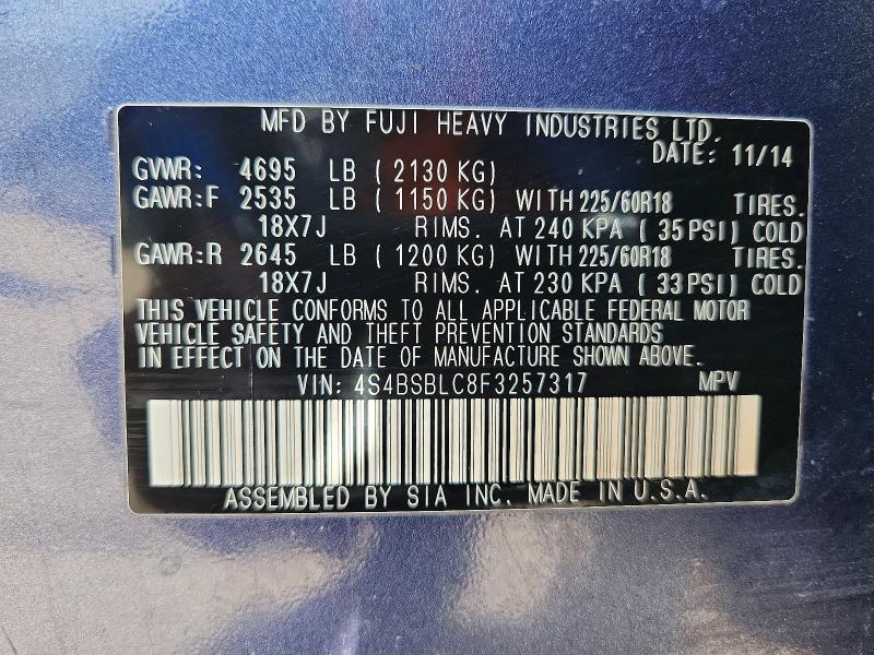 Продажа на аукционе авто 2015 Subaru Outback, vin: 4S4BSBLC8F3257317, номер лота: 62413446