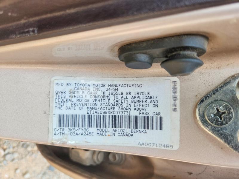Aukcja sprzedaży 1994 Toyota Corolla, vin: 2T1AE09BXRC073731, numer aukcji: 62604656