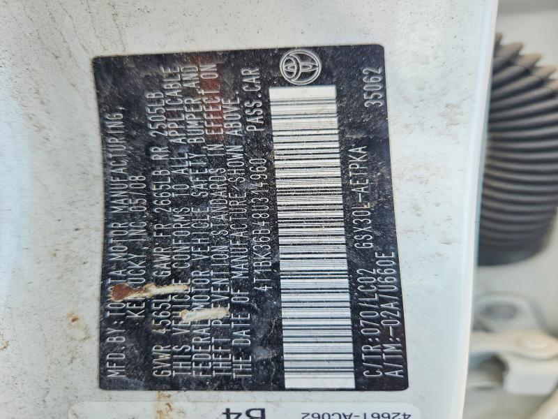 61774066 :رقم المزاد ، 4T1BK36B48U314960 vin ، 2008 Toyota Avalon مزاد بيع