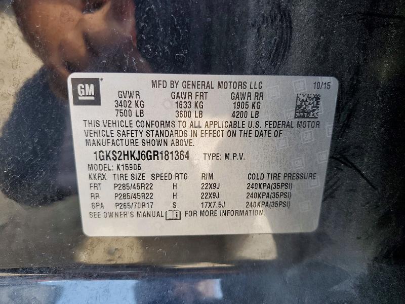 2016 Gmc Yukon Xl მანქანა იყიდება აუქციონზე, vin: 1GKS2HKJ6GR181364, აუქციონის ნომერი: 60046806