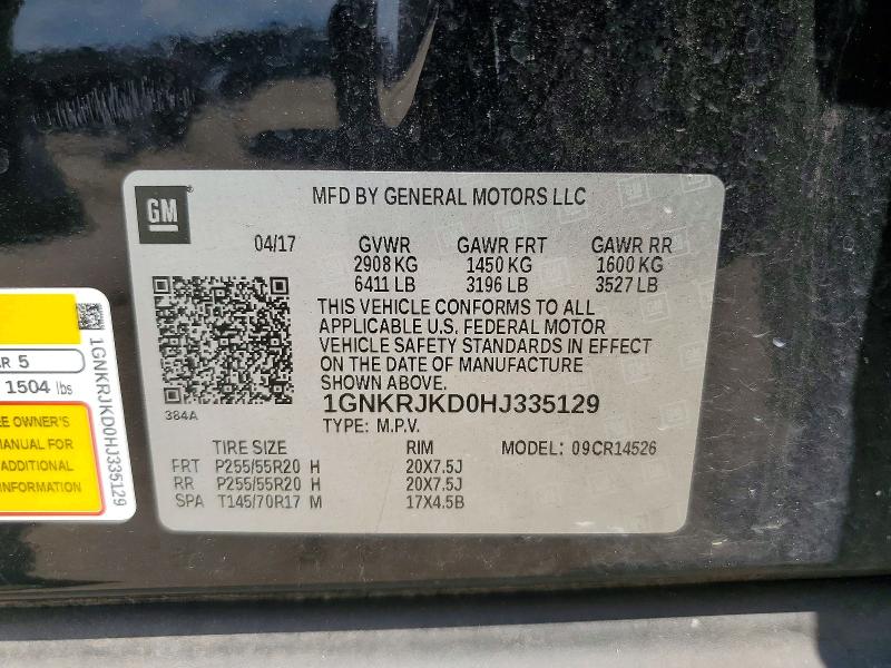 Продажа на аукционе авто 2017 Chevrolet Traverse, vin: 1GNKRJKD0HJ335129, номер лота: 59784486