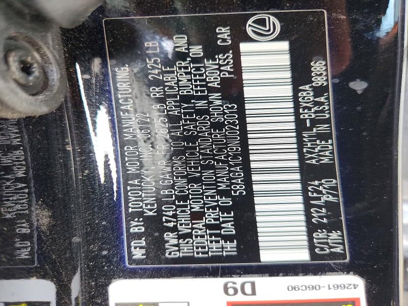 60819476 :رقم المزاد ، 58AGA1C19NU023013 vin ، 2022 Lexus Es 300h مزاد بيع